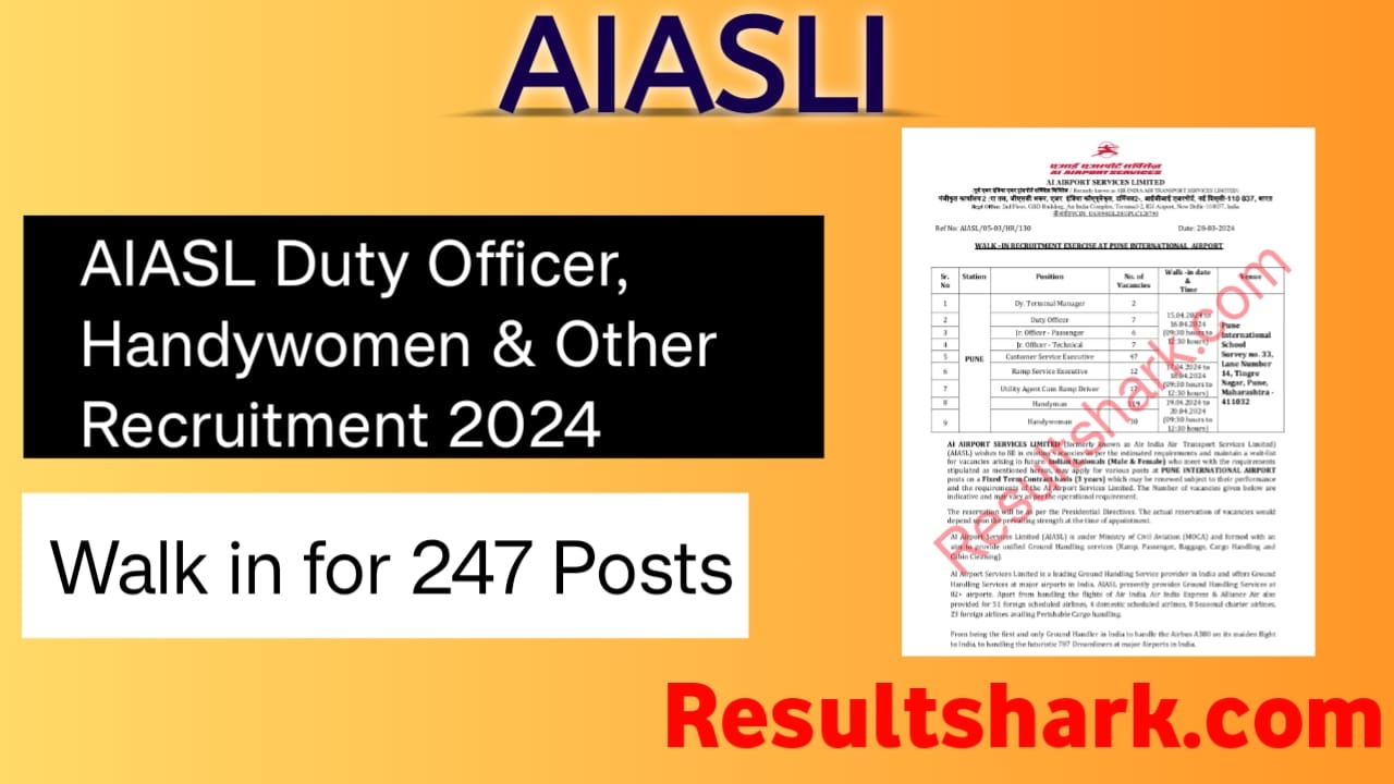 AIASL Duty Officer, Handywomen & Other Recruitment 2024 

